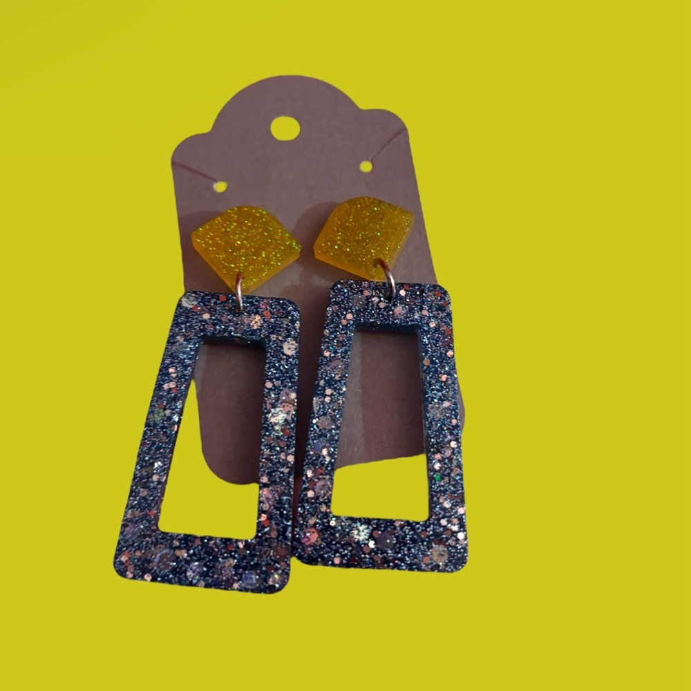 Blue and yellow sparkly earrings
